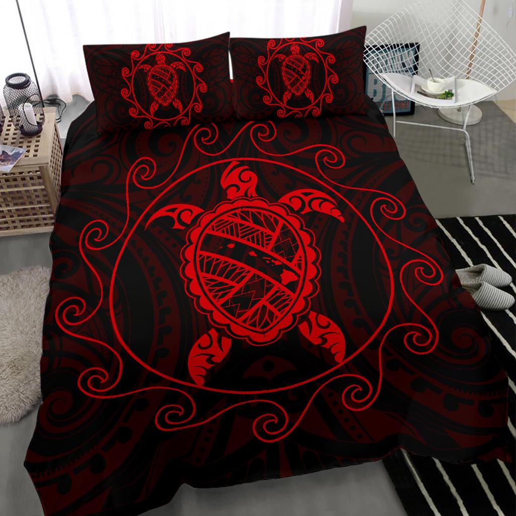 Hawaiian Map Turtle Wave Polynesian Bedding Set Red - Polynesian Pride