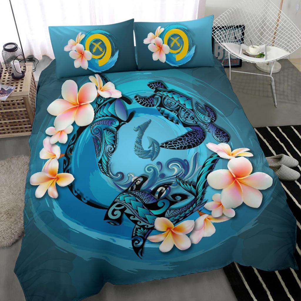 Polynesian Duvet Cover Set - Vanuatu Bedding Set Blue Plumeria Animal Tattoo - Polynesian Pride