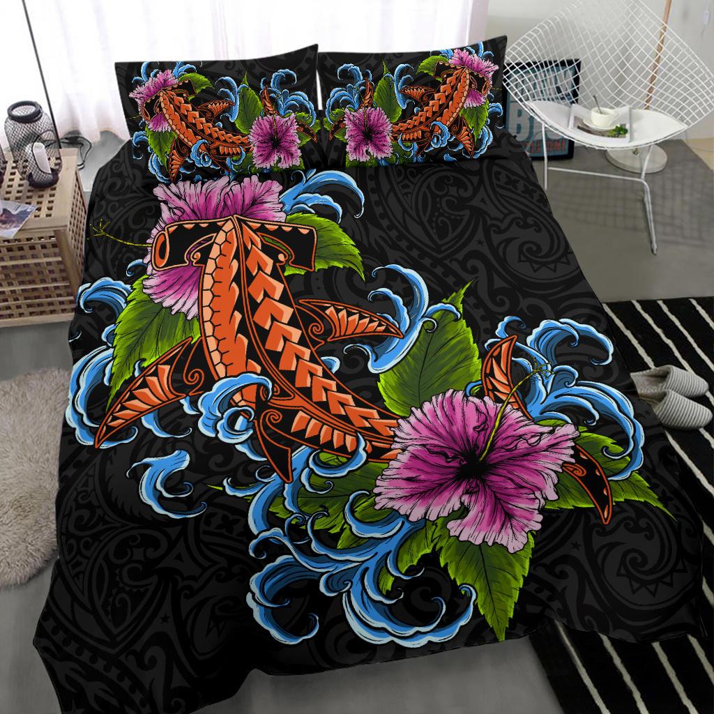 Hawaii Duvet Cover Set - Polynesian Shark Hibiscus - Polynesian Pride