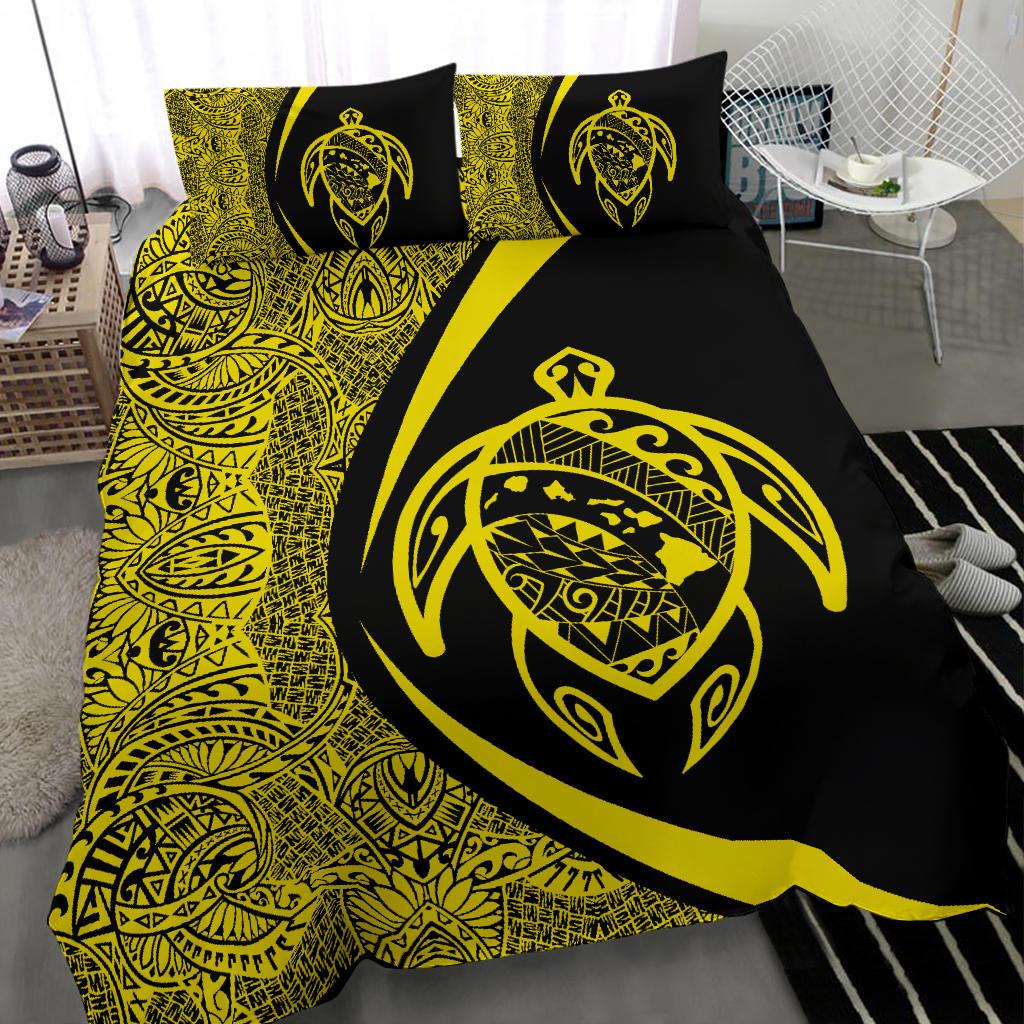 Hawaiian Map Turtle Polynesian Bedding Set - Yellow - Circle Style - Polynesian Pride