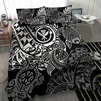 Polynesian Hawaii (Kanaka Maoli) Duvet Cover Set - White Hibiscus Turtle Flowing BLACK - Polynesian Pride