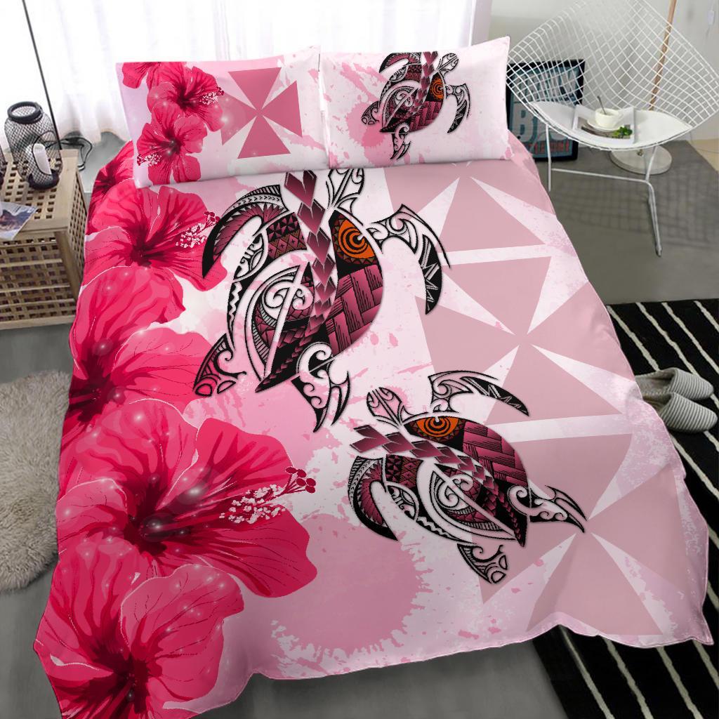 Polynesian Duvet Cover Set - Wallis And Futuna Bedding Set Polynesia Turtle Hibiscus Pink - Polynesian Pride