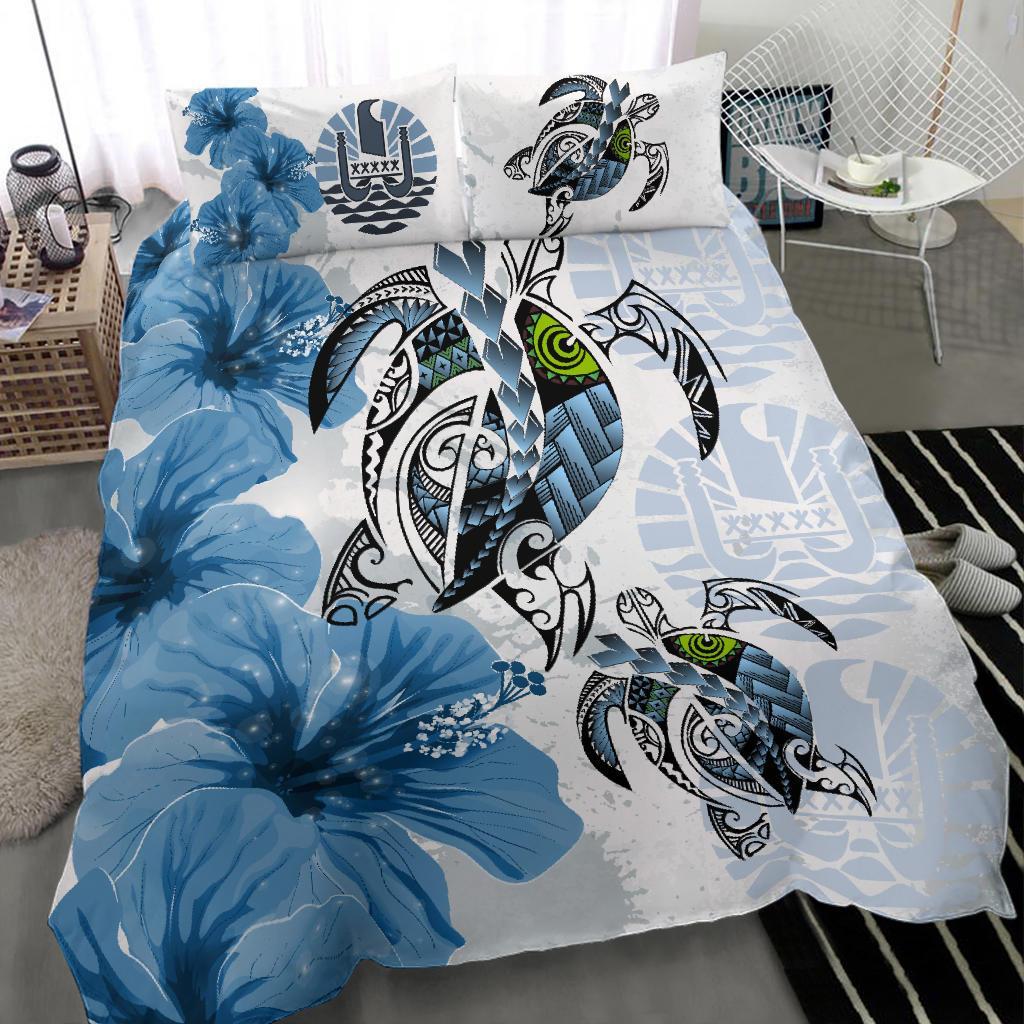 Polynesian Duvet Cover Set - Tahiti Bedding Set Polynesia Turtle Hibiscus Blue - Polynesian Pride