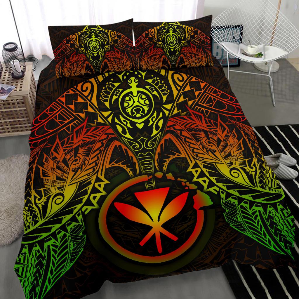 Polynesian Hawaii Duvet Cover Set - Reggae Turtle Manta Ray - Polynesian Pride