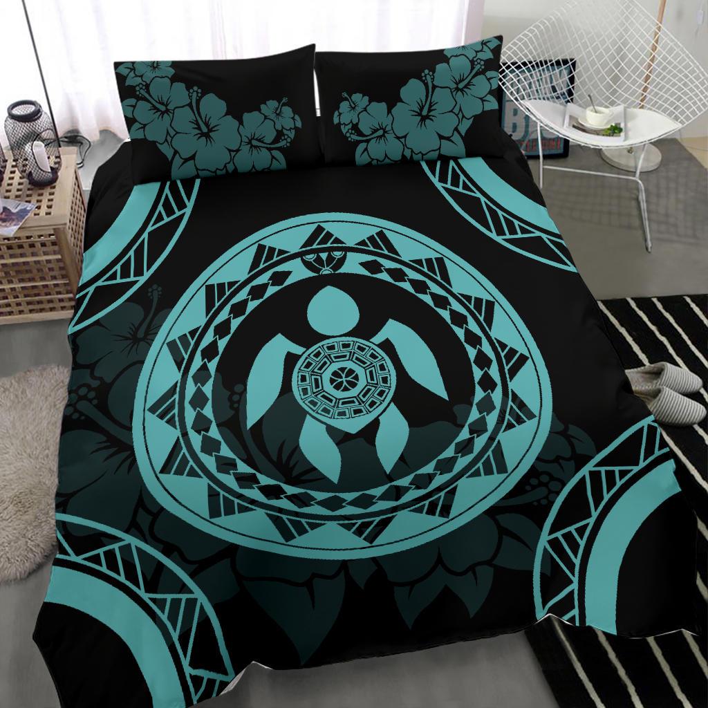 Turtle Hibiscus Polynesian Duvet Cover - Emerald Color - Polynesian Pride
