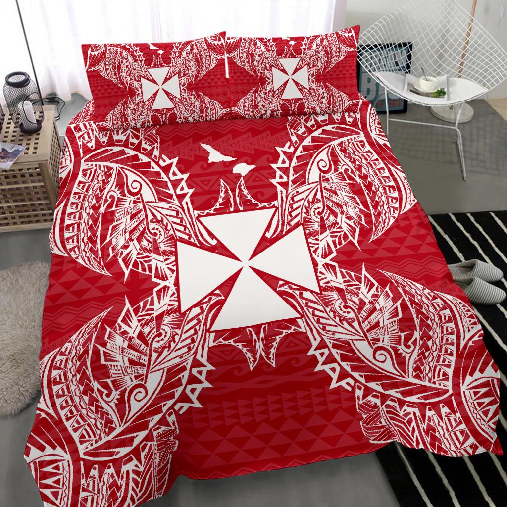 Polynesian Bedding Set - Wallis And Futuna Duvet Cover Set Map Red White - Polynesian Pride