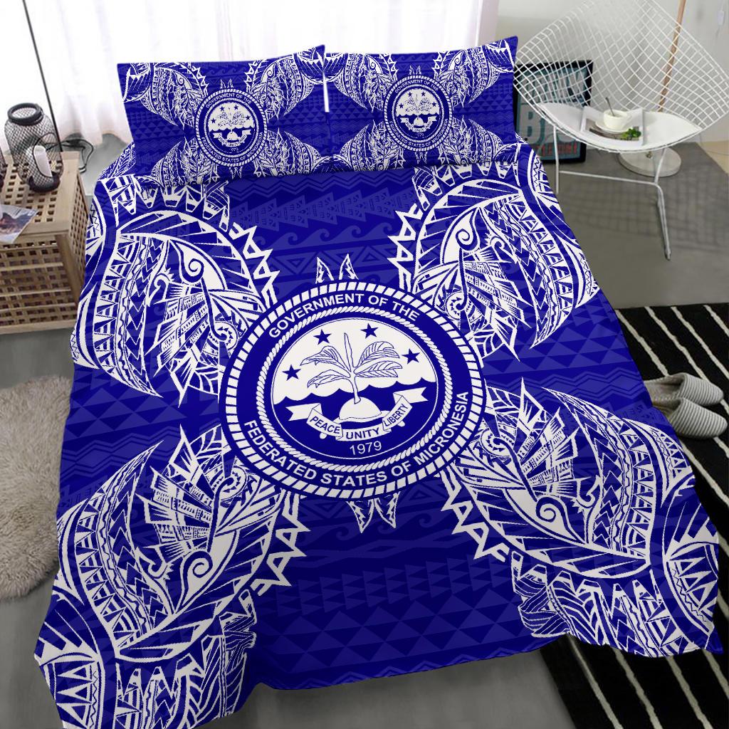 Polynesian Bedding Set - Federated States Of Micronesian Duvet Cover Set Map Blue - Polynesian Pride