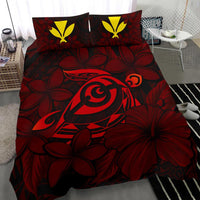 Hawaiian Turtle Hibiscus Plumeria Kanaka Polynesian Bedding Set Red - Soft Style - Polynesian Pride