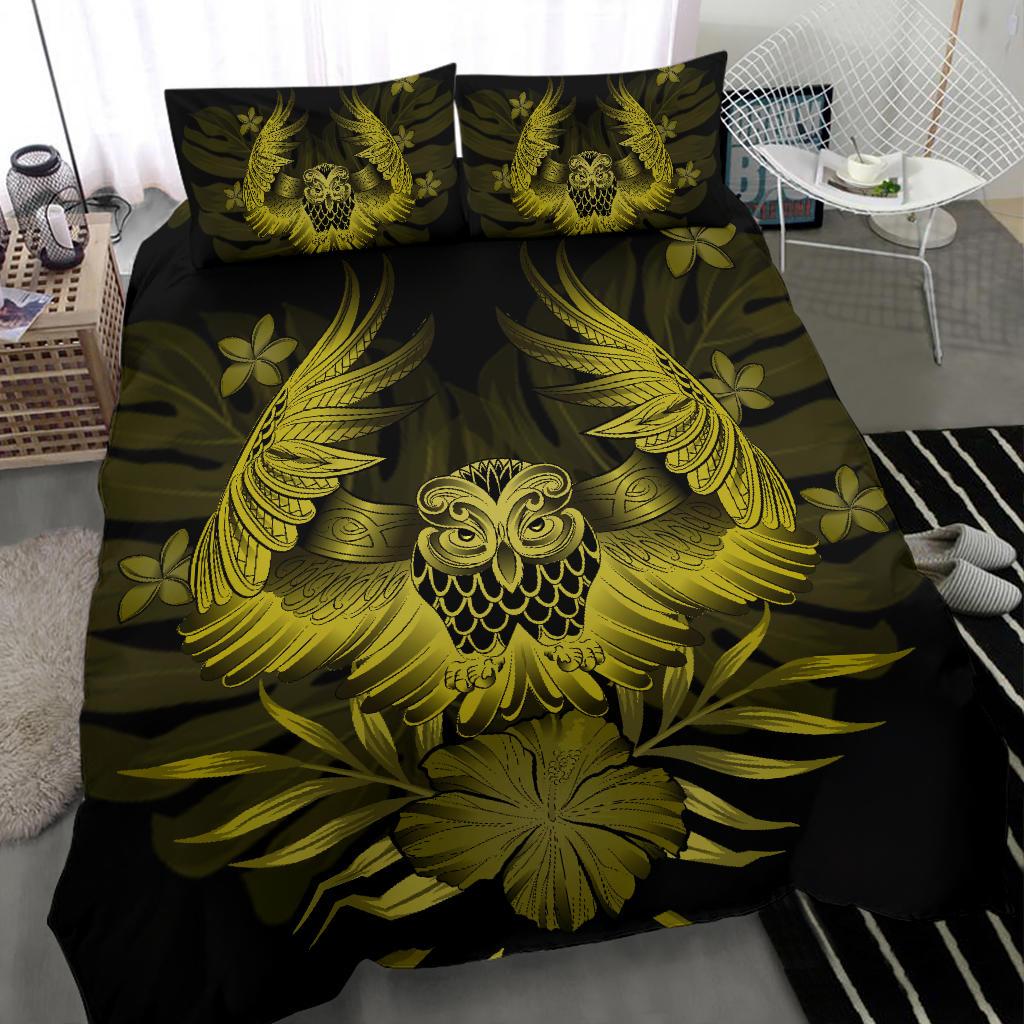 Hawaiian Owl Hibiscus Plumeria Polynesian Bedding Set - Yellow - Polynesian Pride