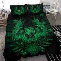Hawaiian Owl Hibiscus Plumeria Polynesian Bedding Set - Green - Polynesian Pride