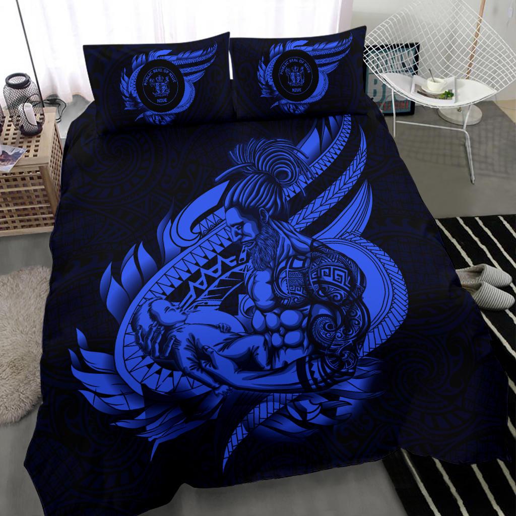 Polynesian Bedding Set - Niue Duvet Cover Set Father And Son Blue Blue - Polynesian Pride