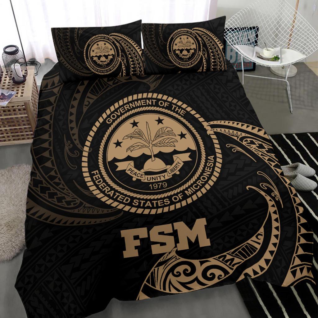 Polynesian Bedding Set - Federated States Of Micronesia Duvet Cover Set Gold Tribal Wave - Polynesian Pride