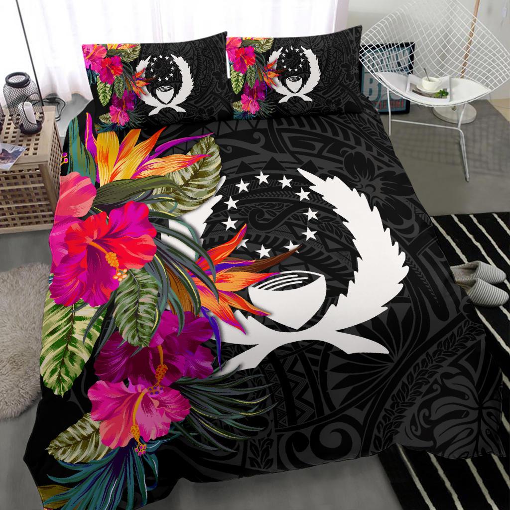 Pohnpei Bedding Set - Polynesian Hibiscus Pattern Black - Polynesian Pride