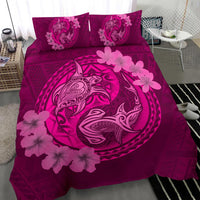 Hawaii Yin Yang Turtle Shark Hibiscus Plumeria Bedding Set - Pink - Polynesian Pride