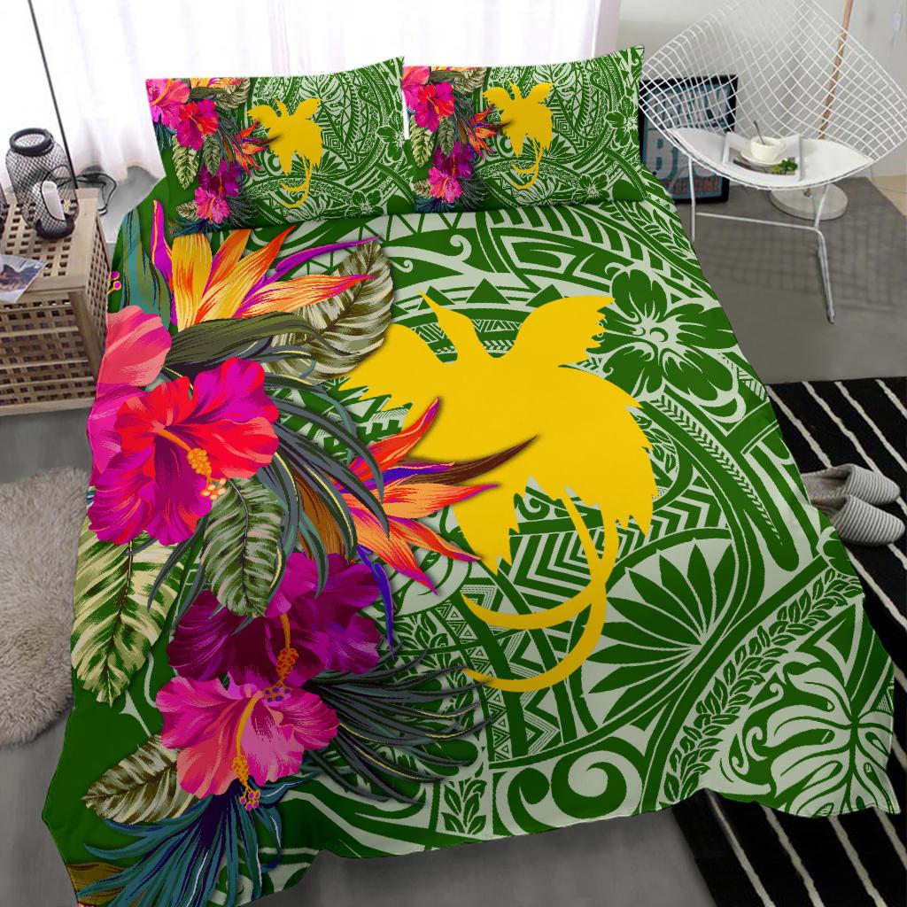 Papua New Guinea Bedding Set - Hibiscus Polynesian Pattern Green Version - Polynesian Pride
