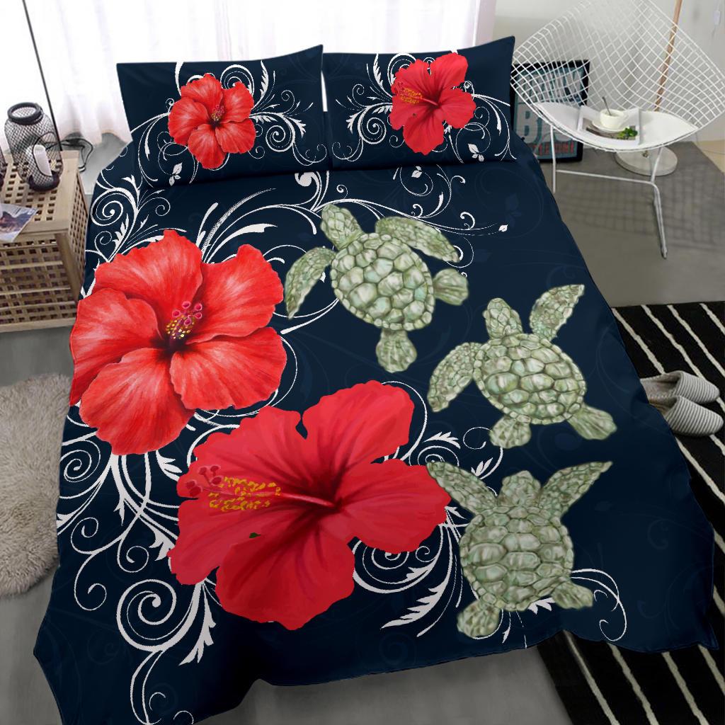 Hawaii Deep Blue Hibiscus Turtle Bedding Set - AH - Mike Style - Polynesian Pride