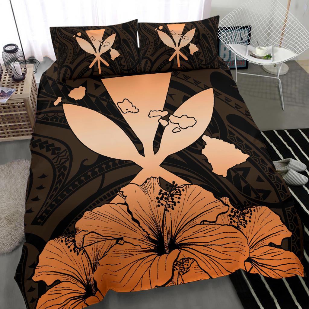 Hawaiian Kanaka Bedding Set Hibiscus Polynesian Love Orange - Polynesian Pride