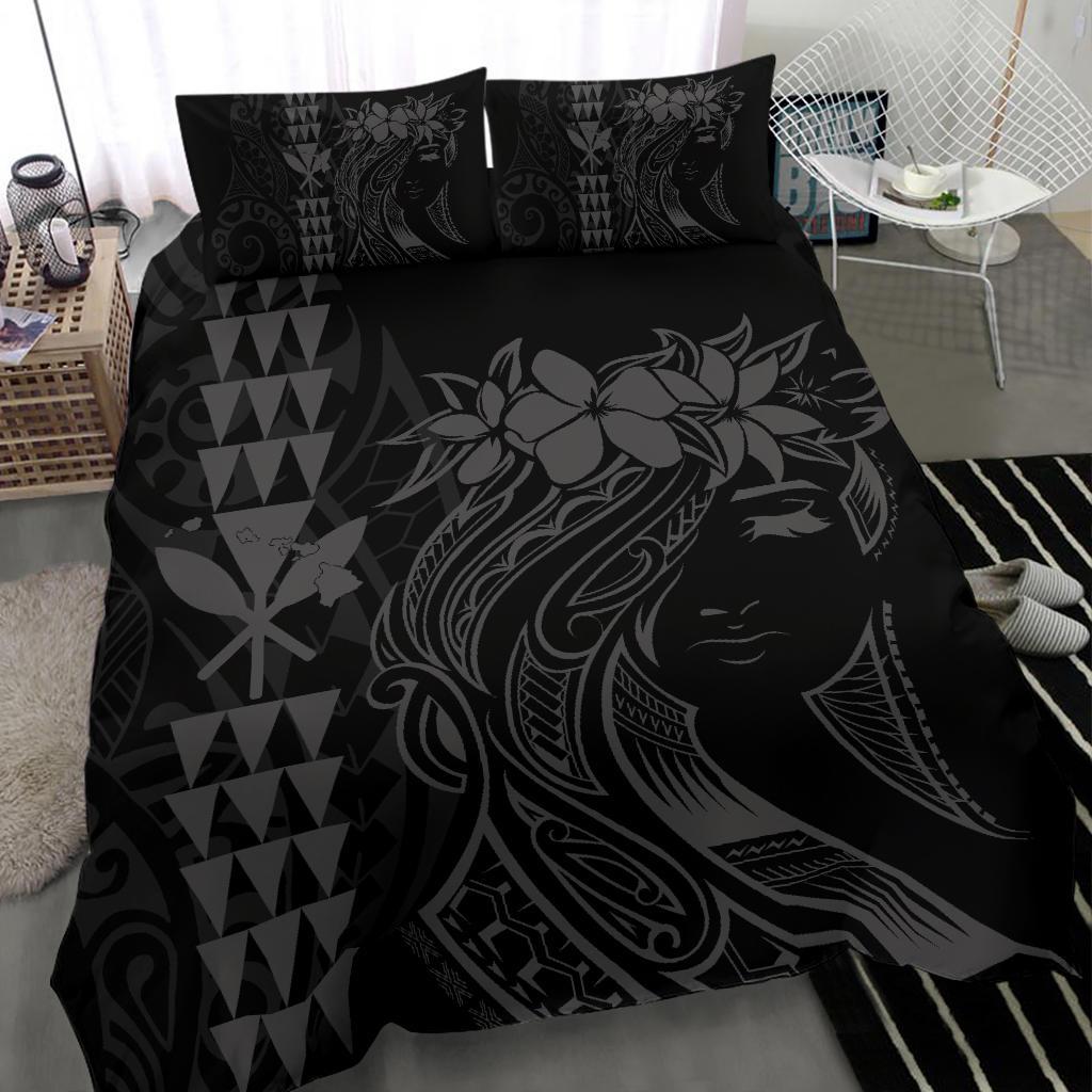 Hawaii Map Kanaka Polynesian Hula Girl Bedding Set - Grey - Polynesian Pride