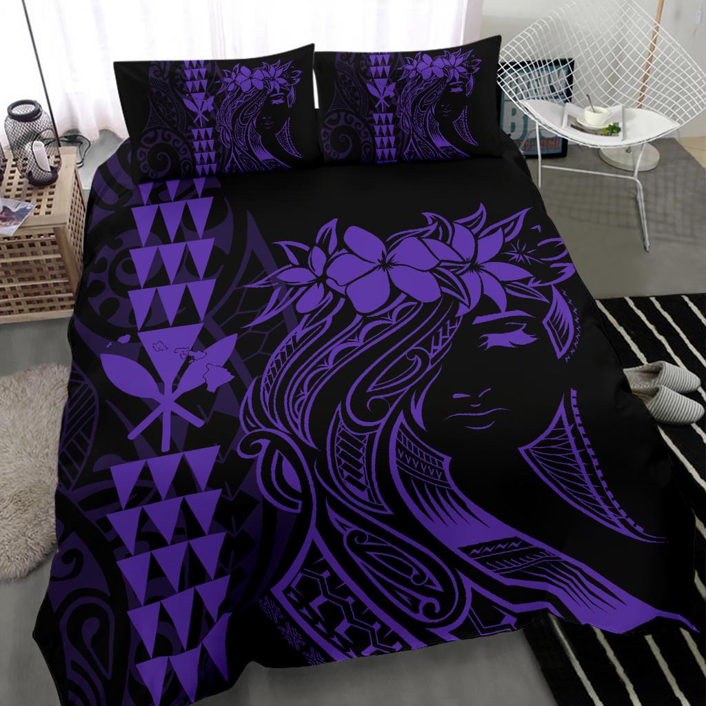 Hawaii Map Kanaka Polynesian Hula Girl Bedding Set - Purple - Polynesian Pride