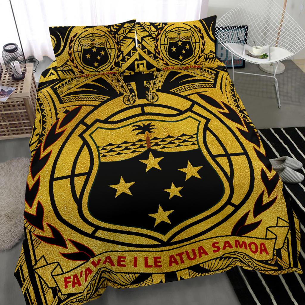 Samoa Bedding Set - Samoa Coat Of Arm, Polynesian Tattoo Gold Golden - Polynesian Pride