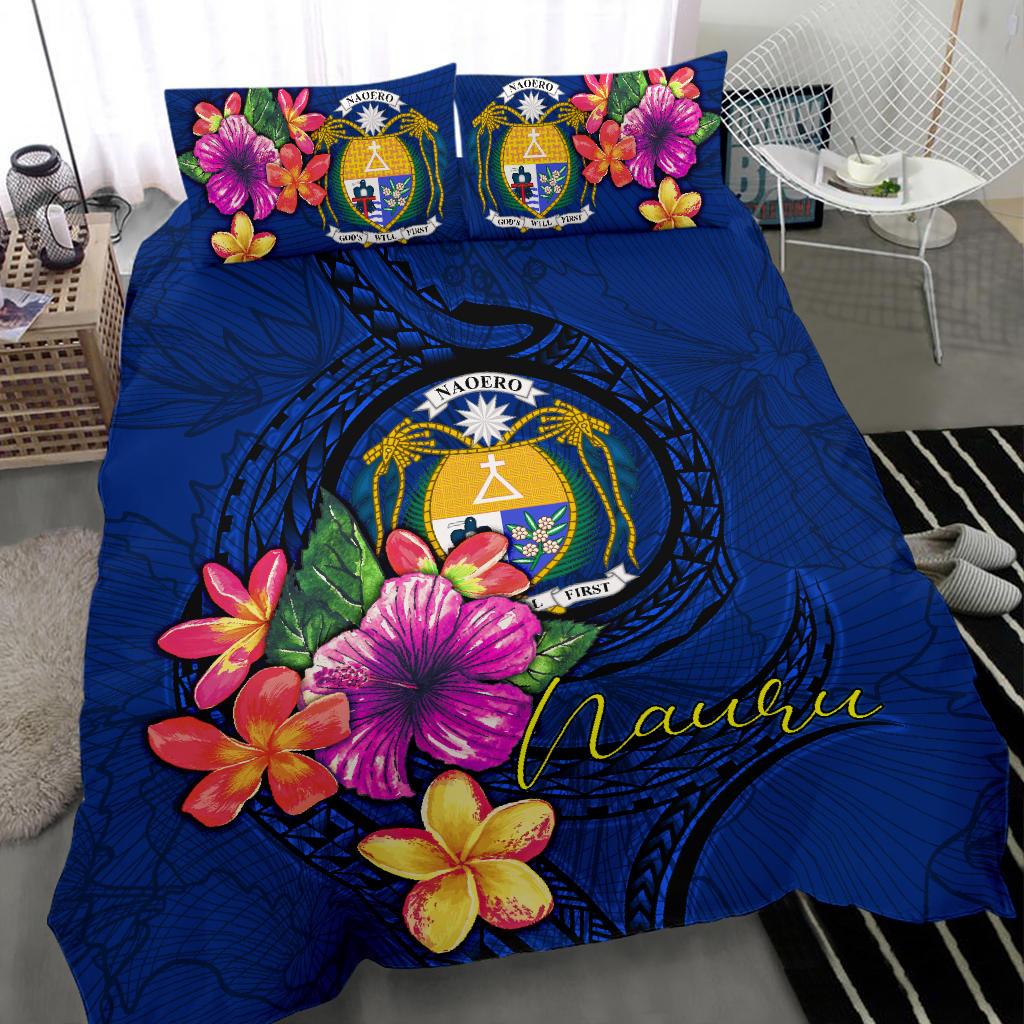Polynesian Bedding Set - Nauru Duvet Cover Set Floral With Seal Blue - Polynesian Pride