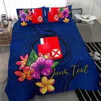 Polynesian Custom Personalised Bedding Set - Wallis and Futuna Duvet Cover Set Floral With Seal Blue - Polynesian Pride