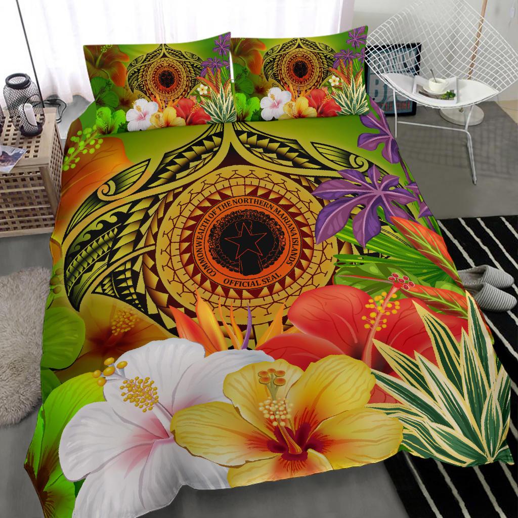 Cnmi Polynesian Bedding Set - Manta Ray Tropical Flowers (Reggae) - Polynesian Pride