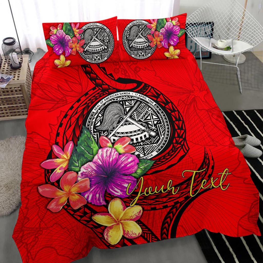 American Samoa Polynesian Custom Personalised Bedding Set - Floral With Seal Red - Polynesian Pride