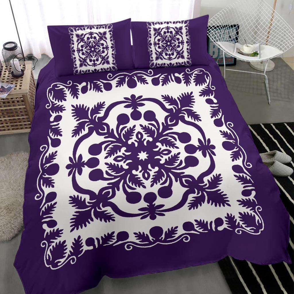Hawaiian Bedding Set Royal Pattern - Purple And White - Polynesian Pride