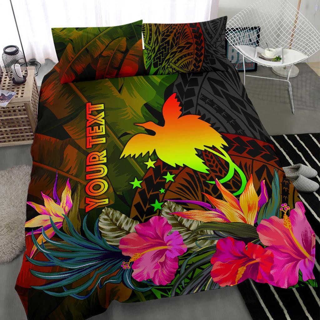 Papua New Guinea Polynesian Personalised Bedding Set - Hibiscus and Banana Leaves - Polynesian Pride