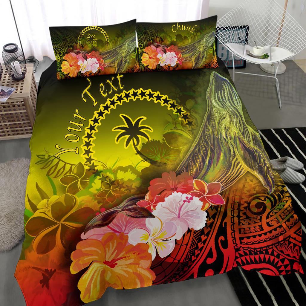 Custom Personalised Chuuk Bedding Set - Humpback Whale with Tropical Flowers (Yellow) - Polynesian Pride