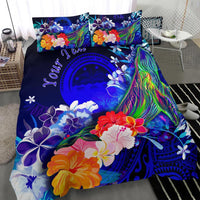 Federated States of Micronesia Custom Personalised Bedding Set - Humpback Whale with Tropical Flowers (Blue) - Polynesian Pride