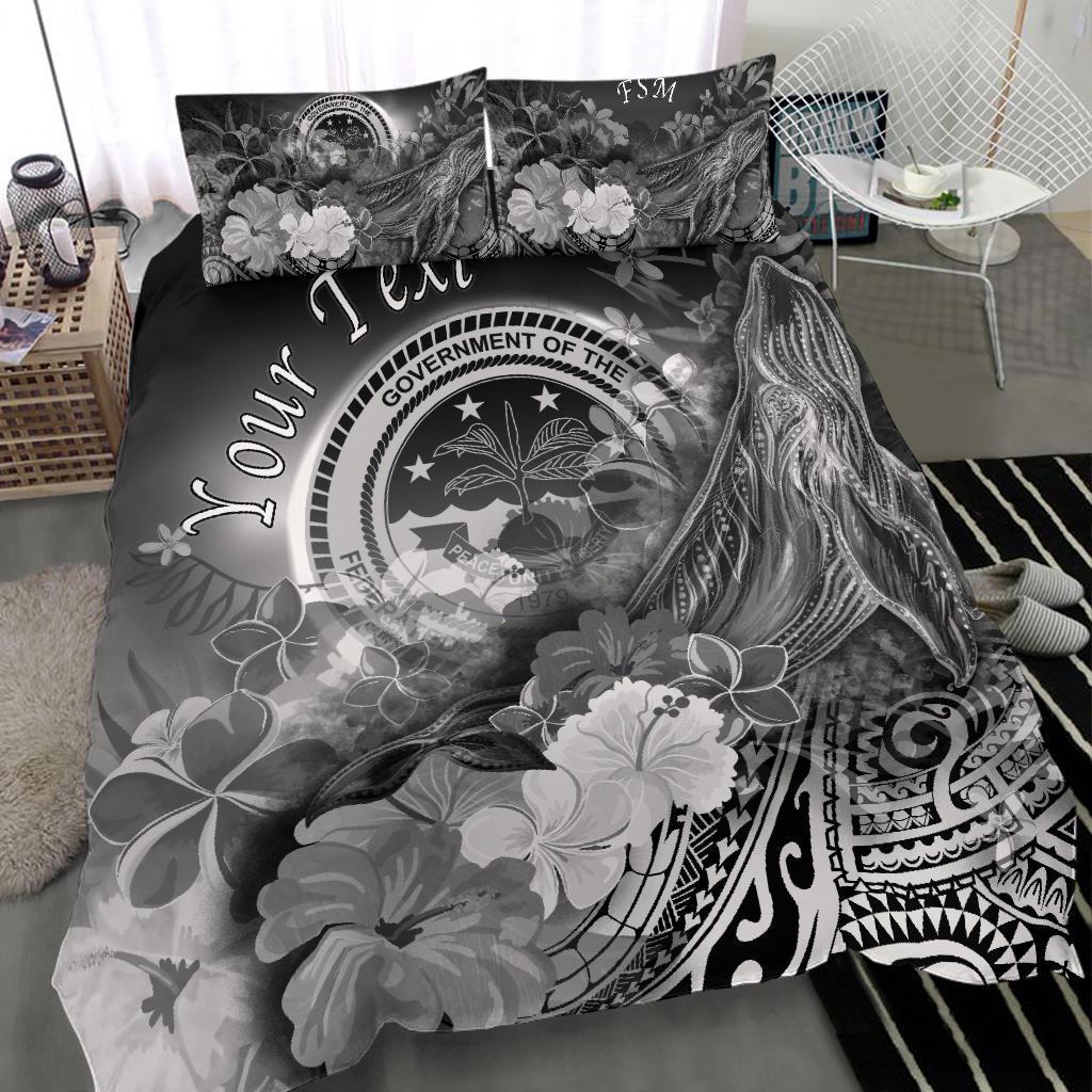 Federated States of Micronesia Custom Personalised Bedding Set - Humpback Whale with Tropical Flowers (White) - Polynesian Pride