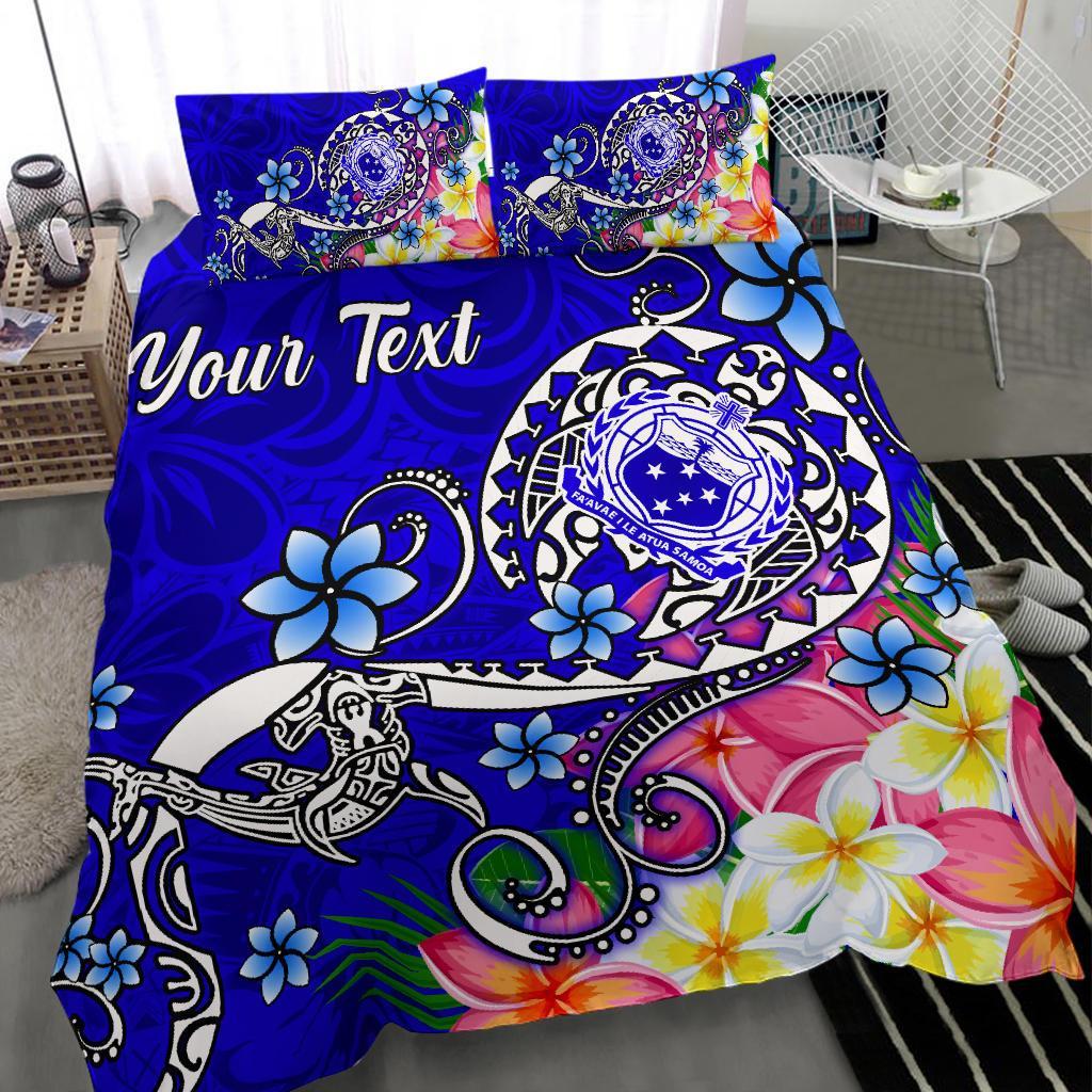 Samoa Custom Personalised Bedding Set - Turtle Plumeria (Blue) - Polynesian Pride