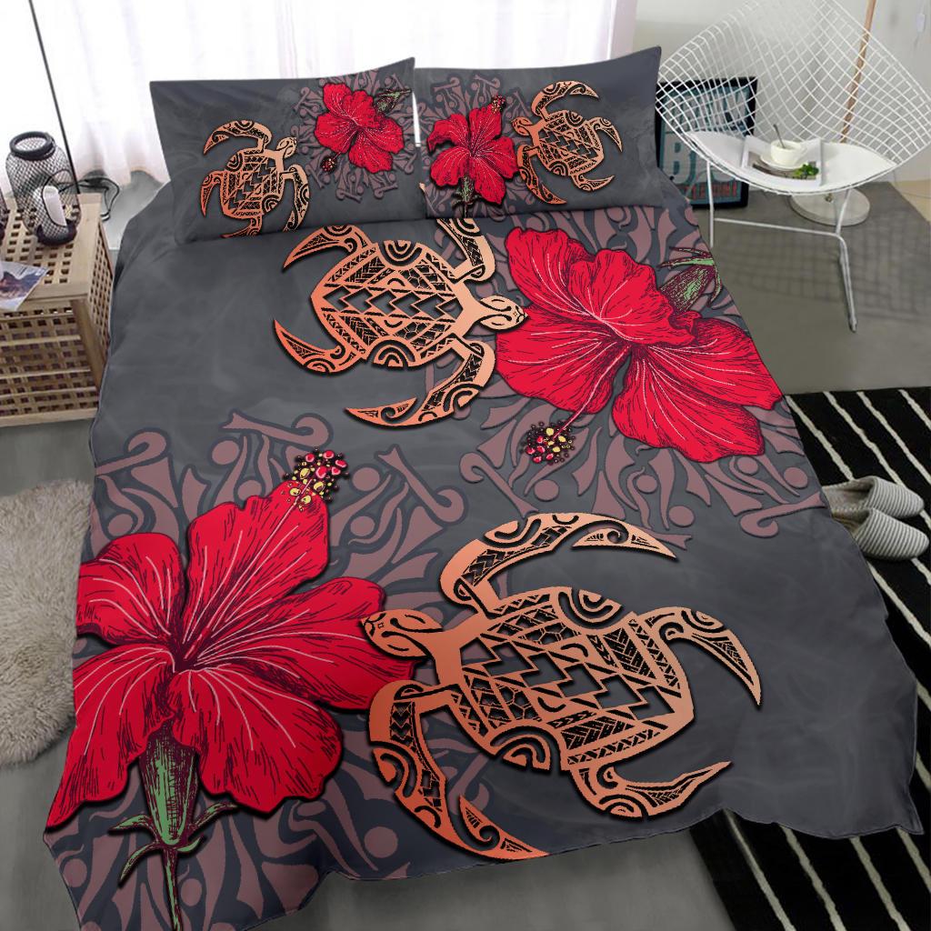 Hawaii Turtle Hibiscus Polynesian Bedding Set - Khoi Style - AH - Polynesian Pride