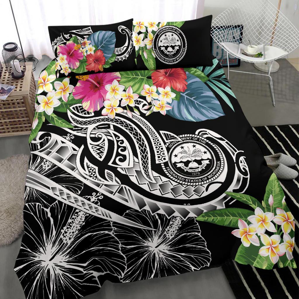 FSM Polynesian Bedding Set - Summer Plumeria (Black) - Polynesian Pride