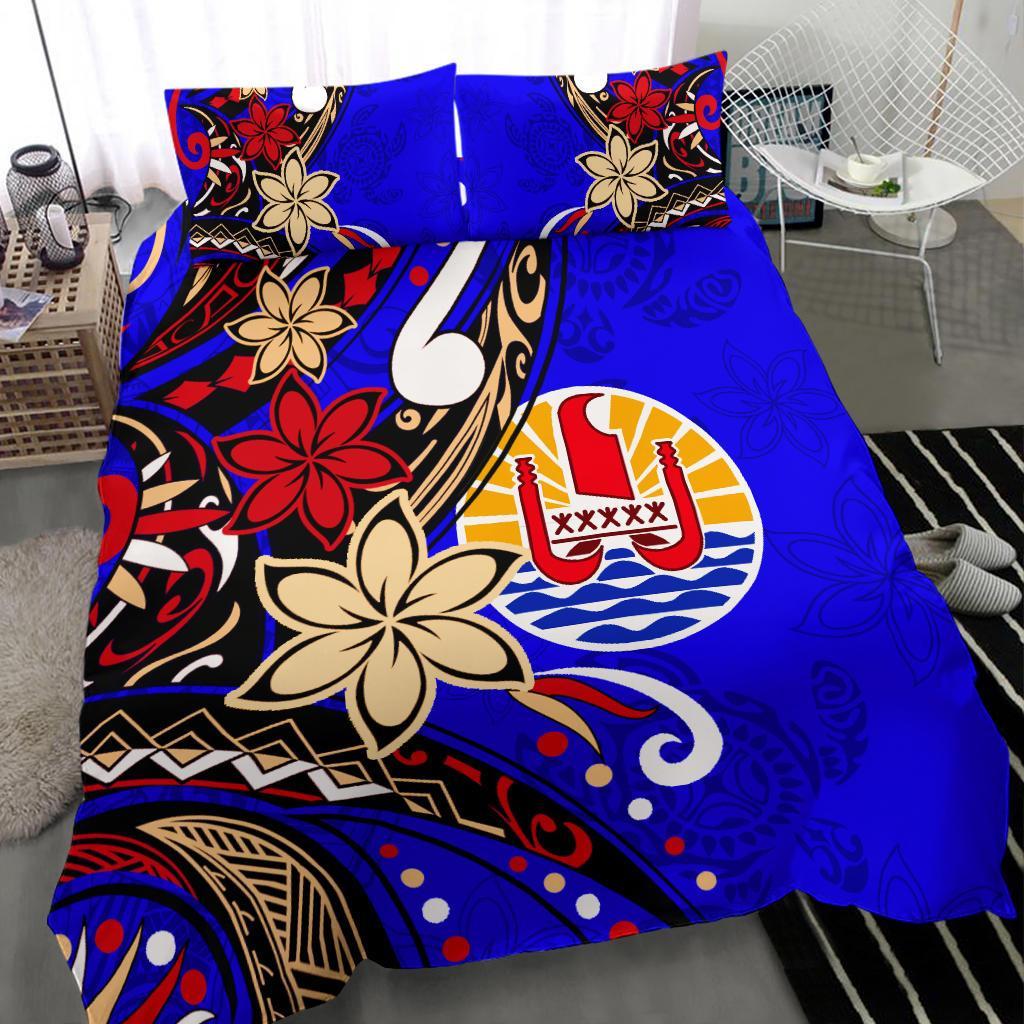 Tahiti Bedding Set - Tribal Flower With Special Turtles Blue Color - Polynesian Pride