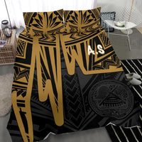 American Samoa Bedding Set - Seal With Polynesian Pattern Heartbeat Style (Gold) - Polynesian Pride