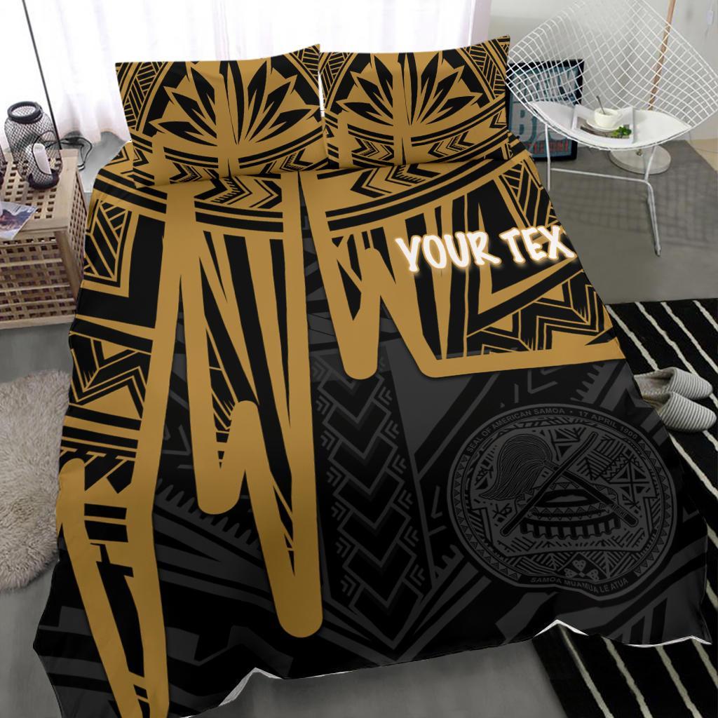 American Samoa Personalised Bedding Set - Seal With Polynesian Pattern Heartbeat Style (Gold) - Polynesian Pride