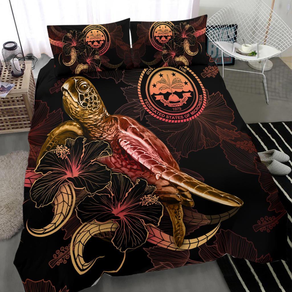 Federated States of Micronesia Polynesian Bedding Set - Turtle With Blooming Hibiscus Gold - Polynesian Pride