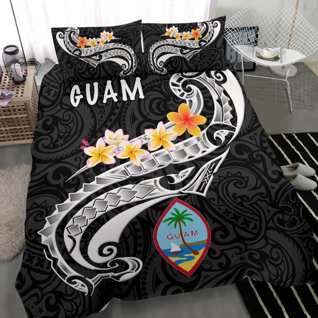 Guam Bedding Set - Guam Seal Polynesian Patterns Plumeria (Black) - Polynesian Pride