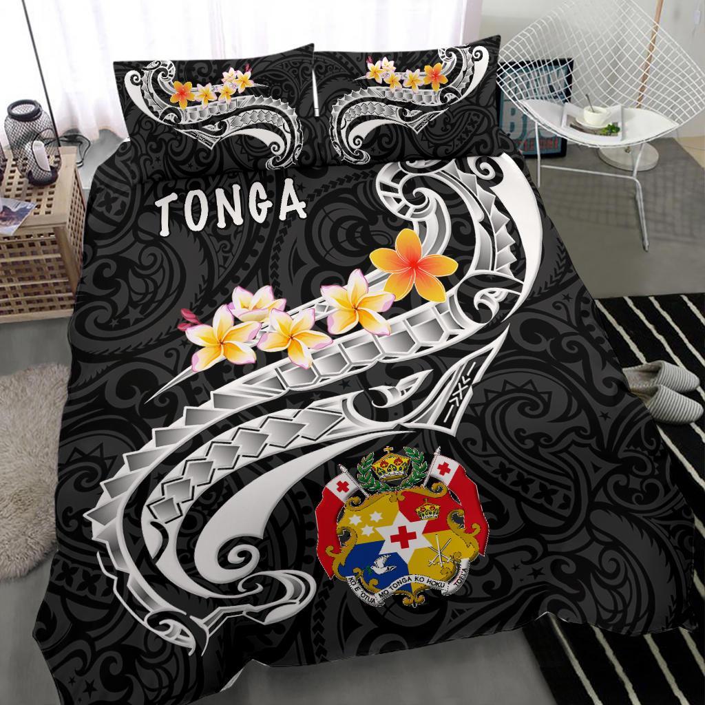 Tonga Bedding Set - Tonga Seal Polynesian Patterns Plumeria (Black) - Polynesian Pride