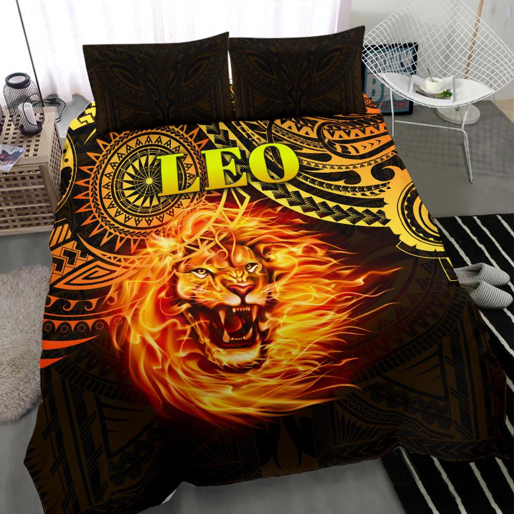 Sun In Leo Zodiac Bedding Set Polynesian Tattoo Unique Vibes - Polynesian Pride