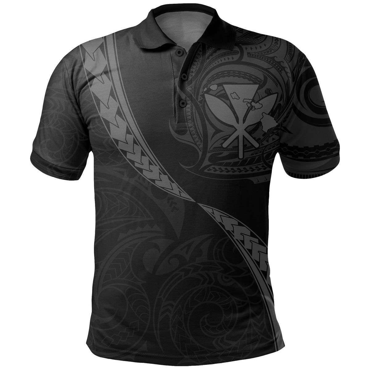 Hawaiian Kanaka Polo Shirt Mano Kihikihi Gray - Polynesian Pride
