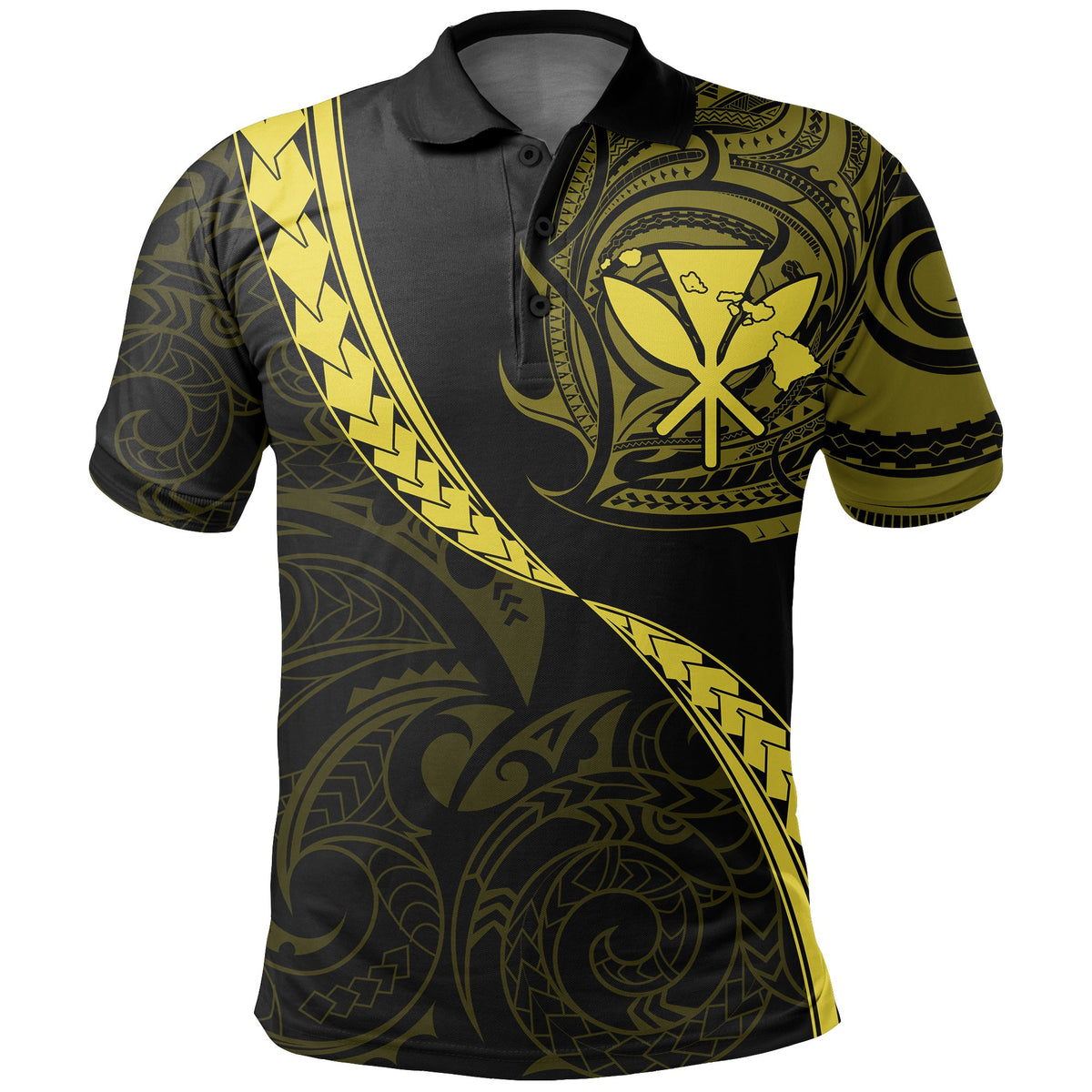 Hawaiian Kanaka Polo Shirt Mano Kihikihi Yellow - Polynesian Pride