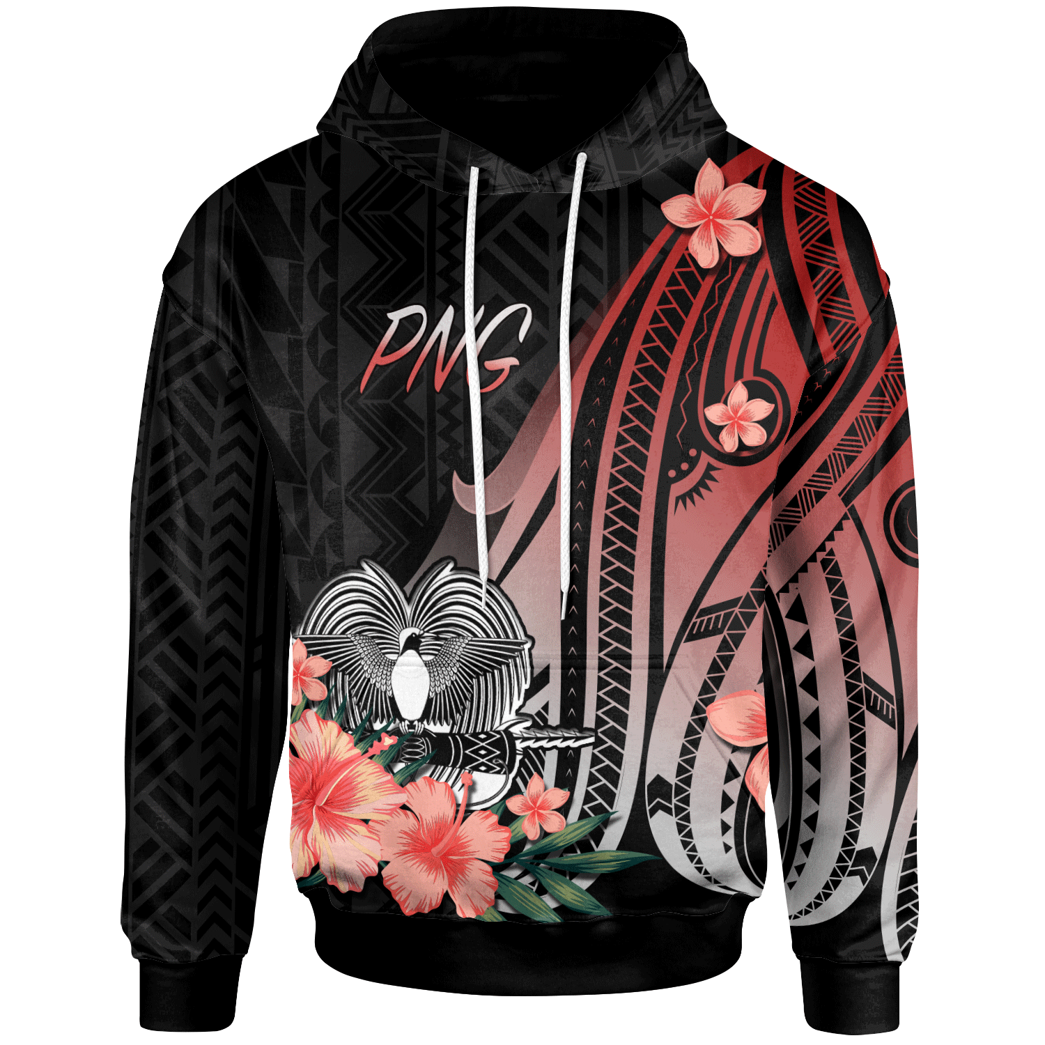 Papua New Guinea Zip Hoodie Red Polynesian Hibiscus Pattern Style Unisex Red - Polynesian Pride