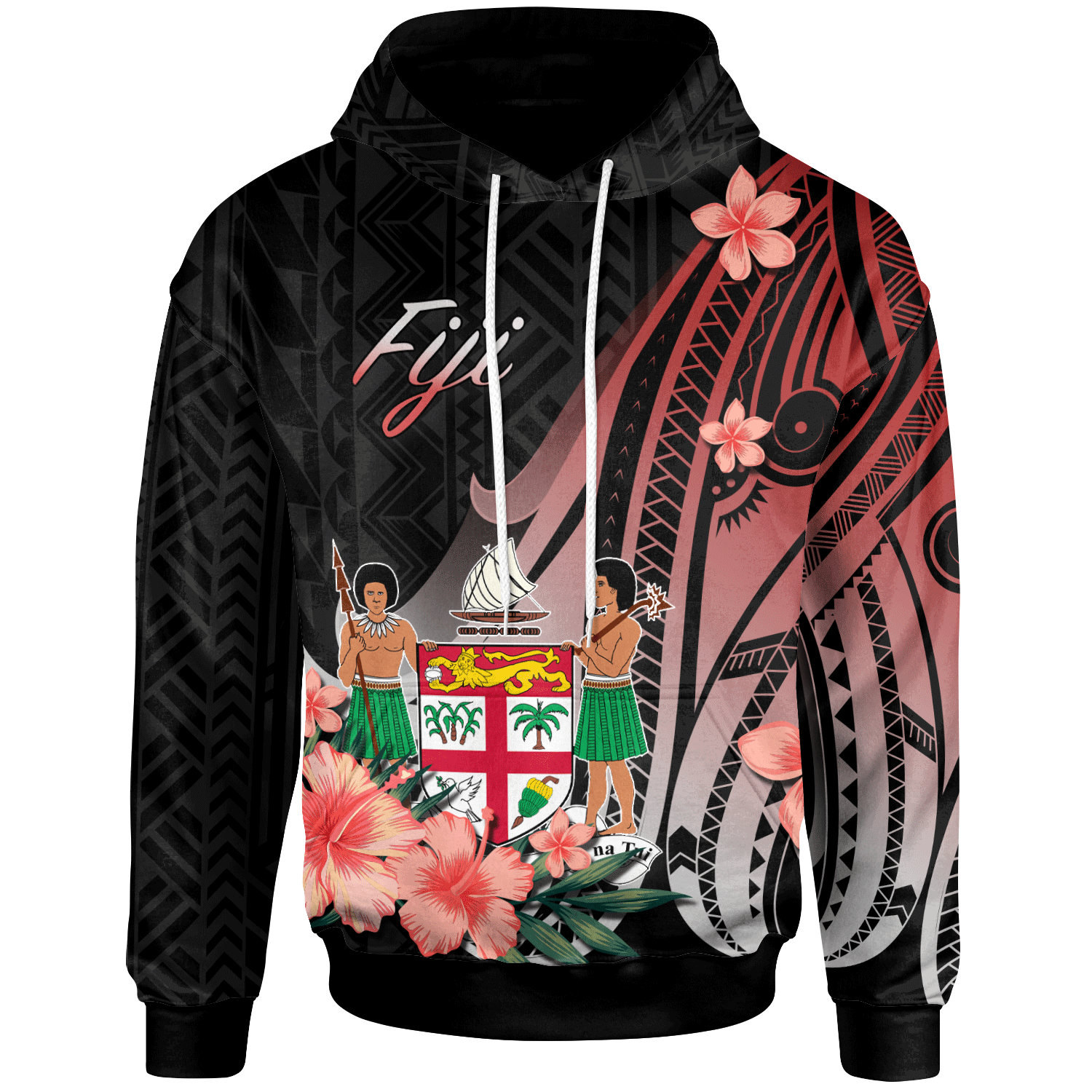 Fiji Hoodie Red Polynesian Hibiscus Pattern Style Unisex Red - Polynesian Pride