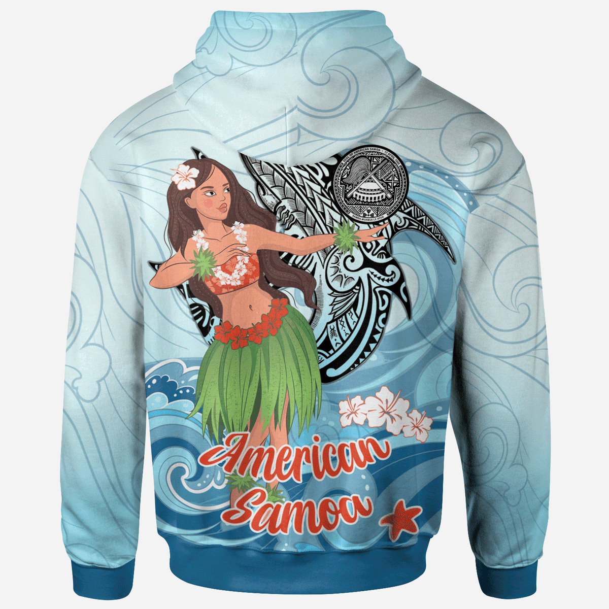 American Samoa Zip Hoodie Polynesian Girls With Shark - Polynesian Pride