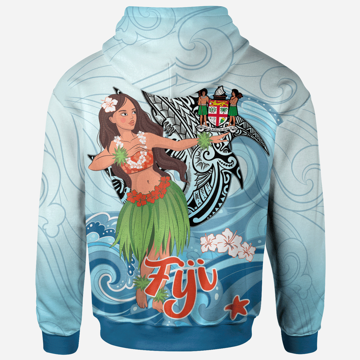 Fiji Zip Hoodie Polynesian Girls With Shark - Polynesian Pride