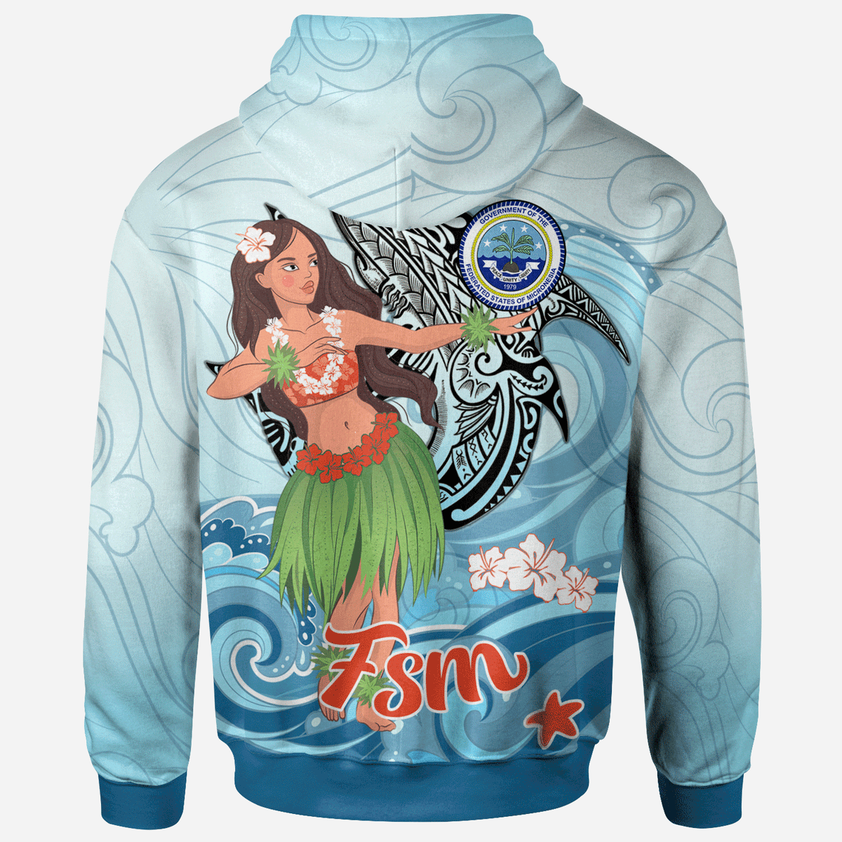 Federated States of Micronesia Hoodie Polynesian Girls With Shark - Polynesian Pride